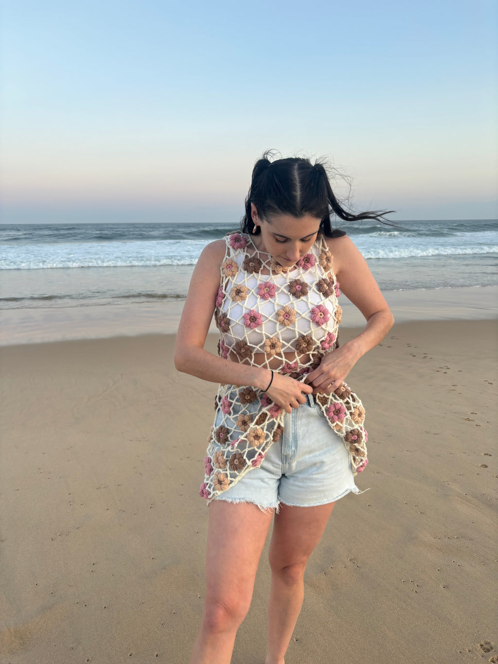 Crochet Pattern- Puff Flower Mesh Crochet Dress- Summer Beach Cover-Up Dress- Lace Demure Crochet Dress