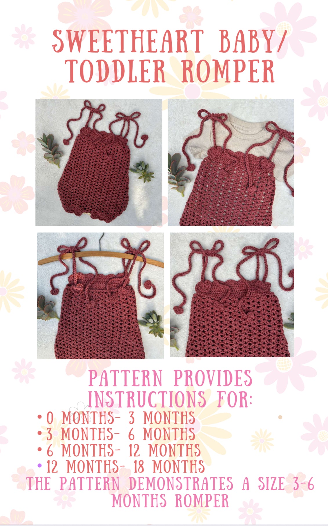 Crochet Pattern- Sweetheart Romper for Baby and Toddler - Baby Toddler Summer Outfit Romper Overalls