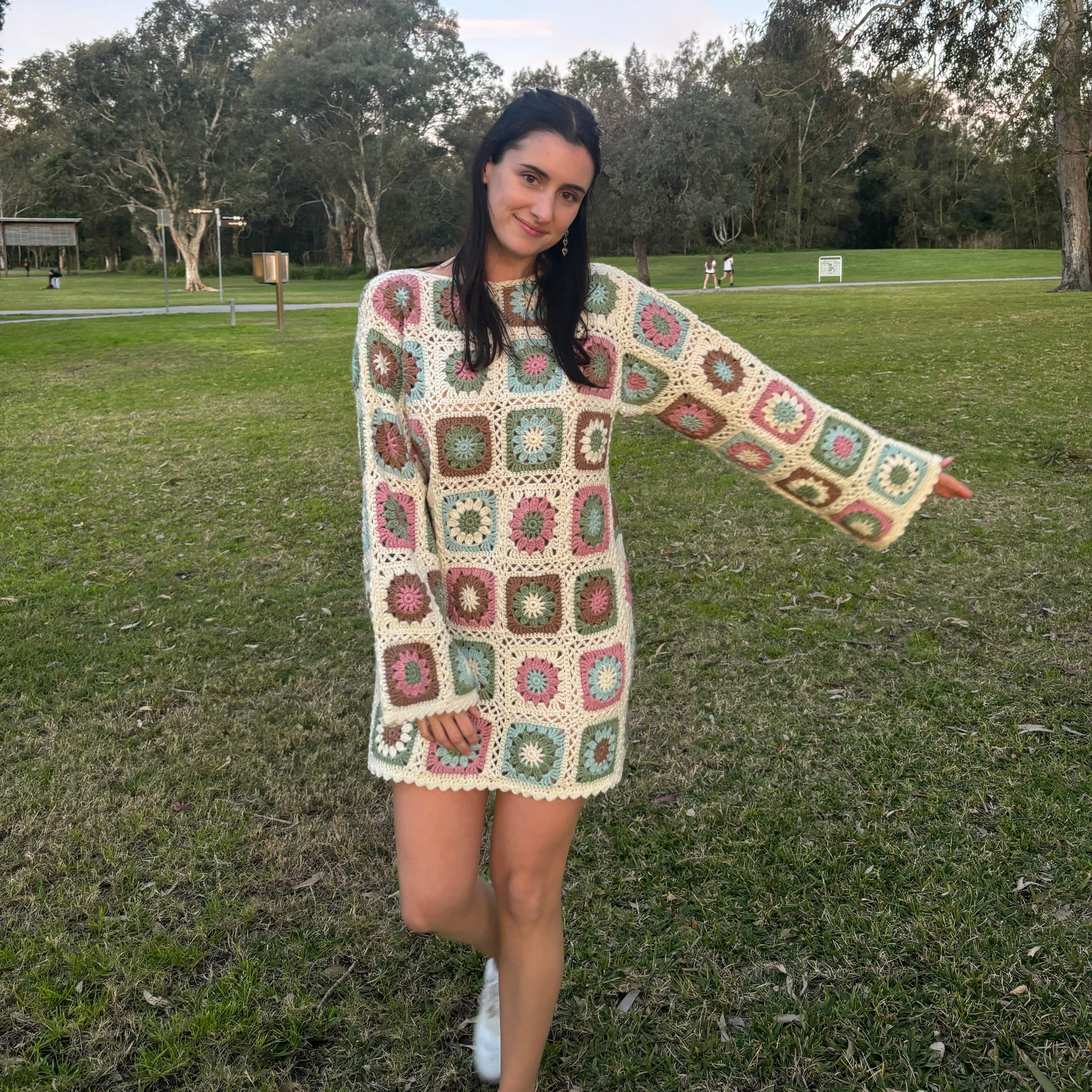 Crochet Pattern- Sunshine Granny Square Crochet Dress- Summer Winter Beach Cover-Up Dress
