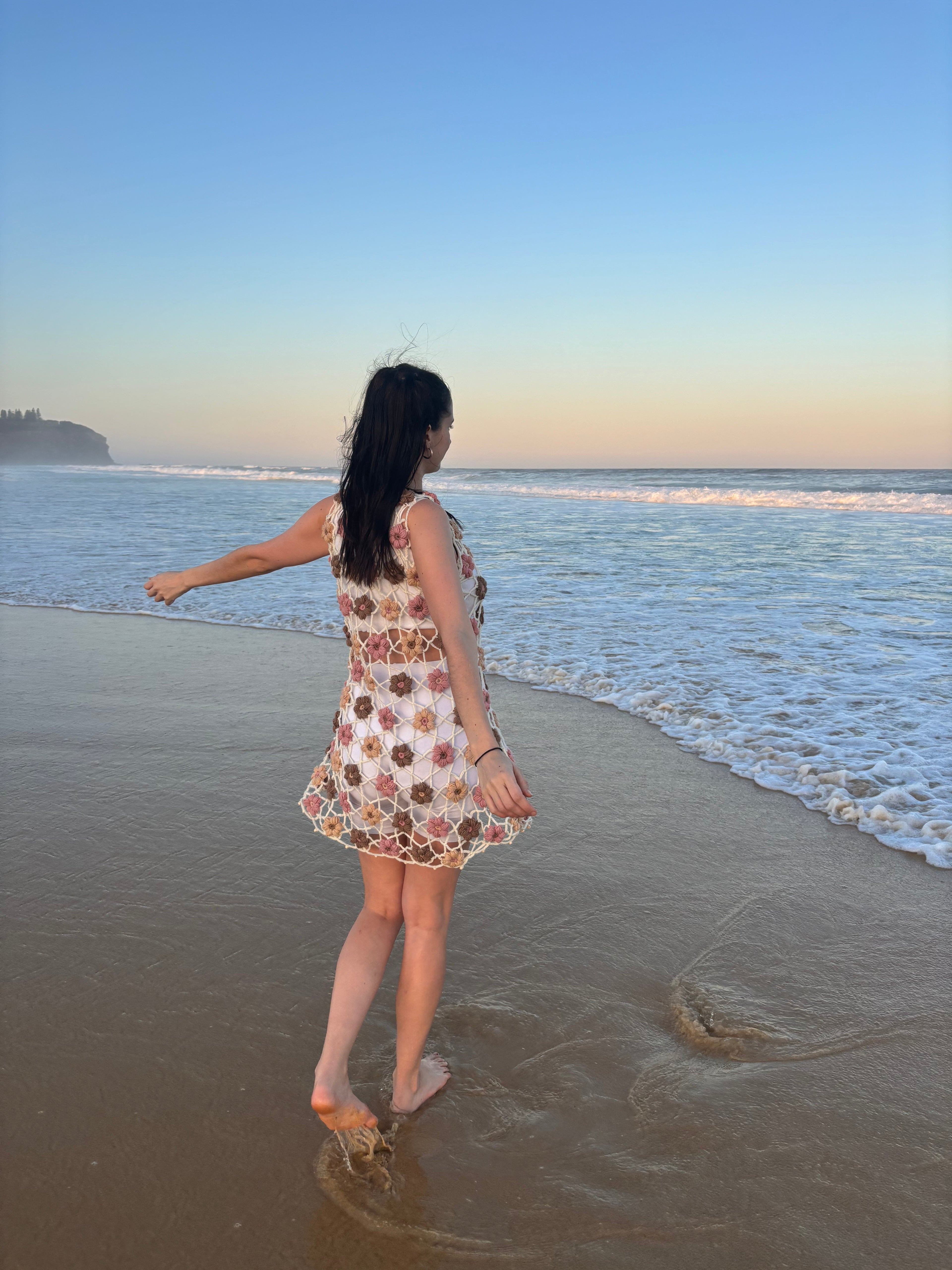 Crochet Pattern- Puff Flower Mesh Crochet Dress- Summer Beach Cover-Up Dress- Lace Demure Crochet Dress