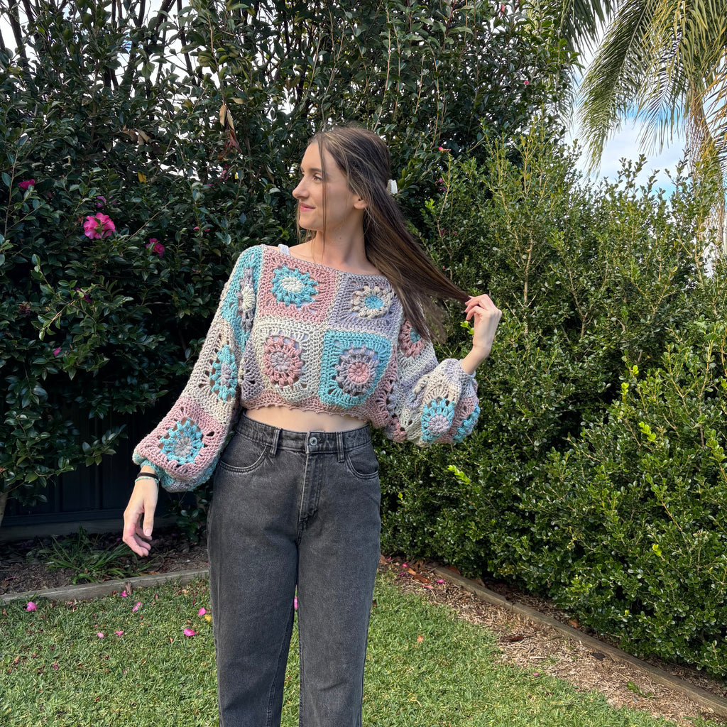 Crochet Pattern- Sunflower Crochet Sweater- Womens Girls Crochet Jumper Winter Summer