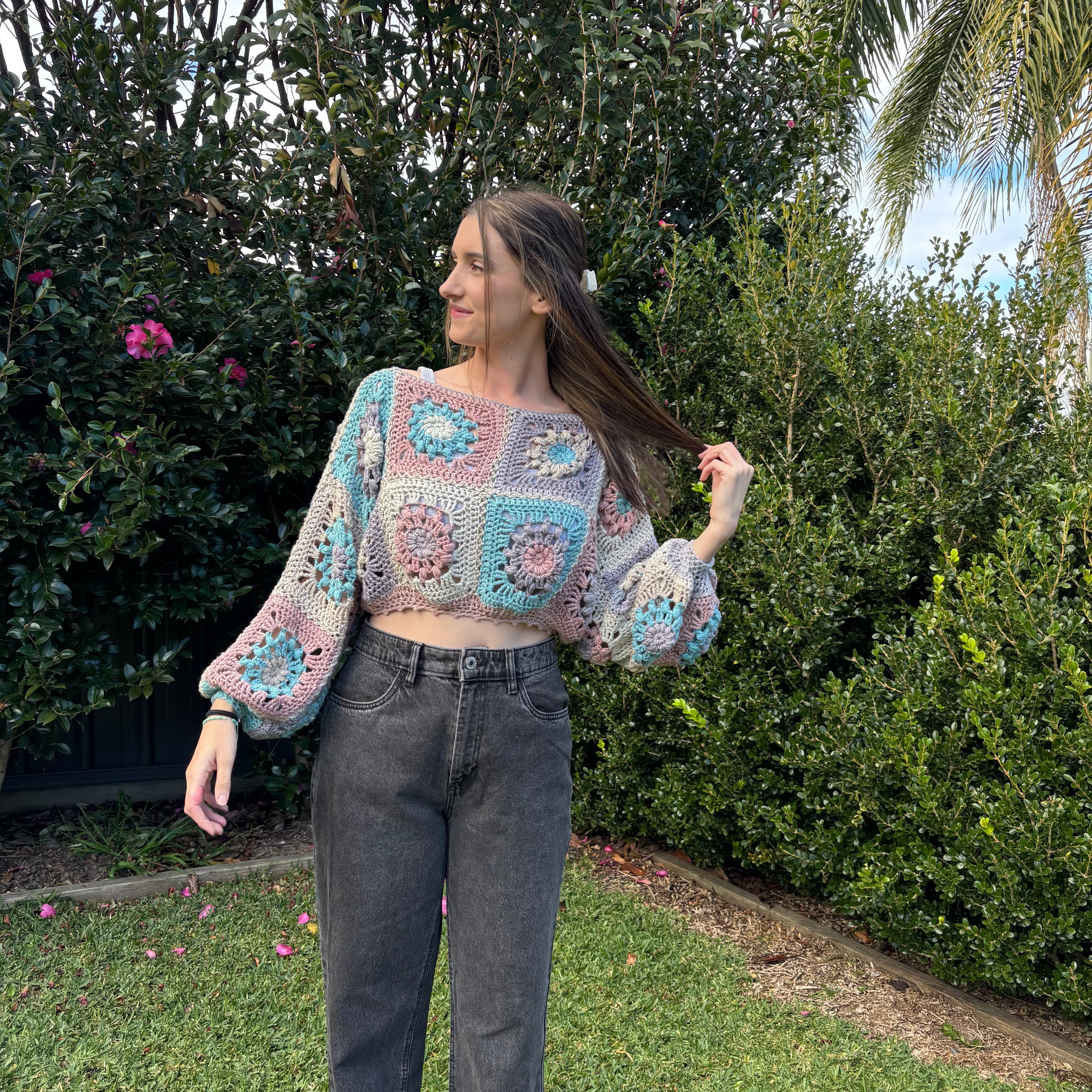 Crochet Pattern- Sunflower Crochet Sweater- Womens Girls Crochet Jumper Winter Summer