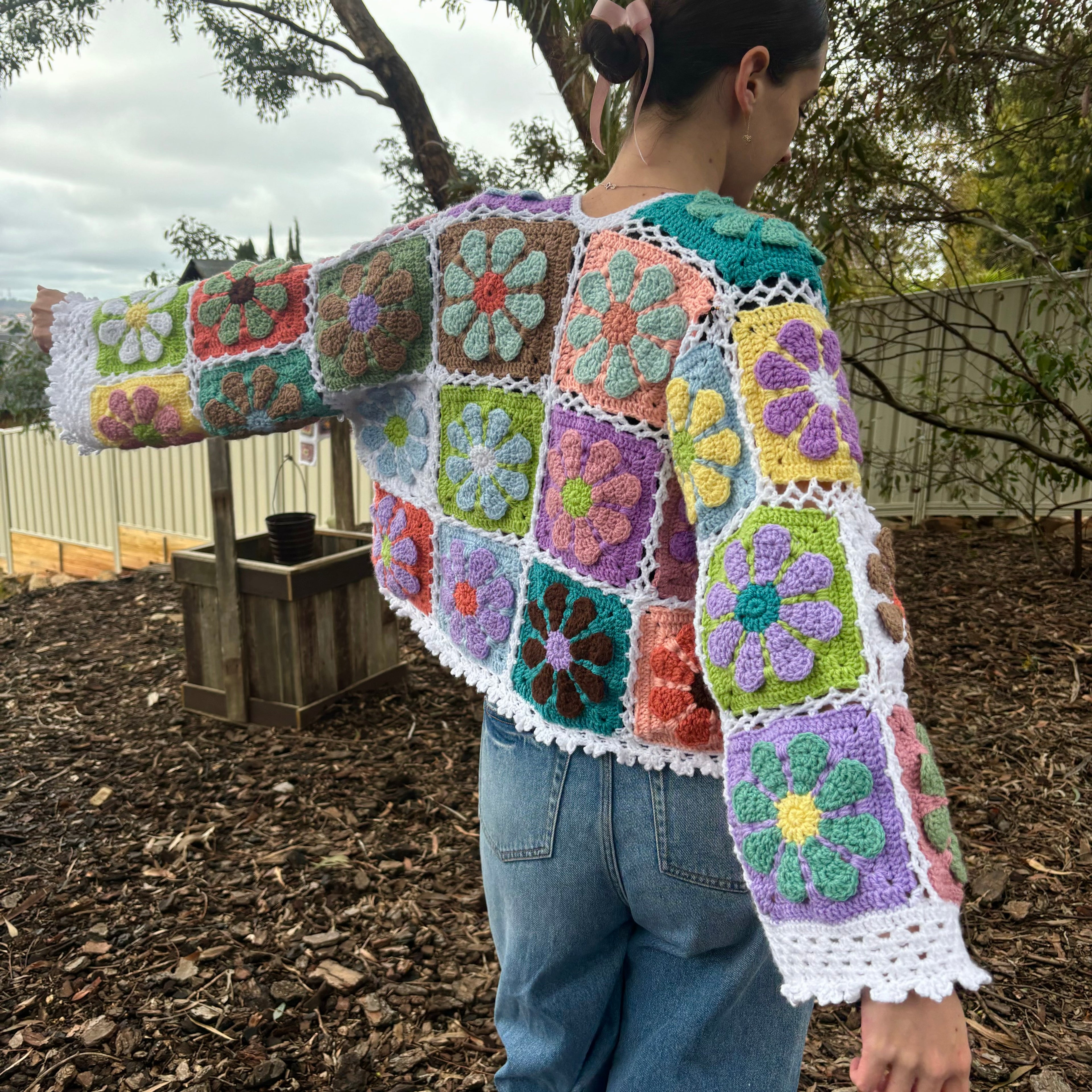 Crochet Pattern- Flower Power Cardigan- Granny Square Crochet Sweater- Summer Cool Crochet Throw Over