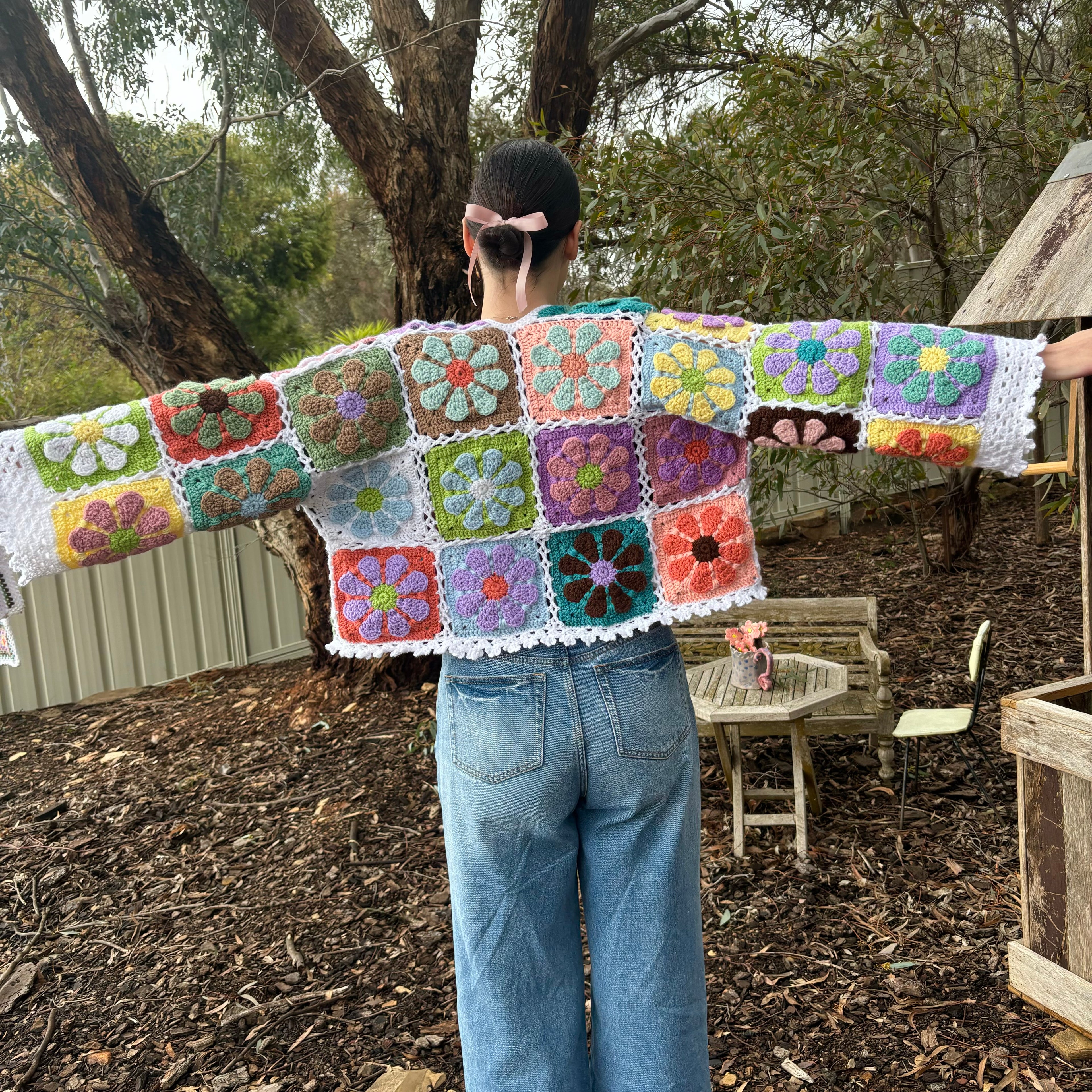 Crochet Pattern- Flower Power Cardigan- Granny Square Crochet Sweater- Summer Cool Crochet Throw Over