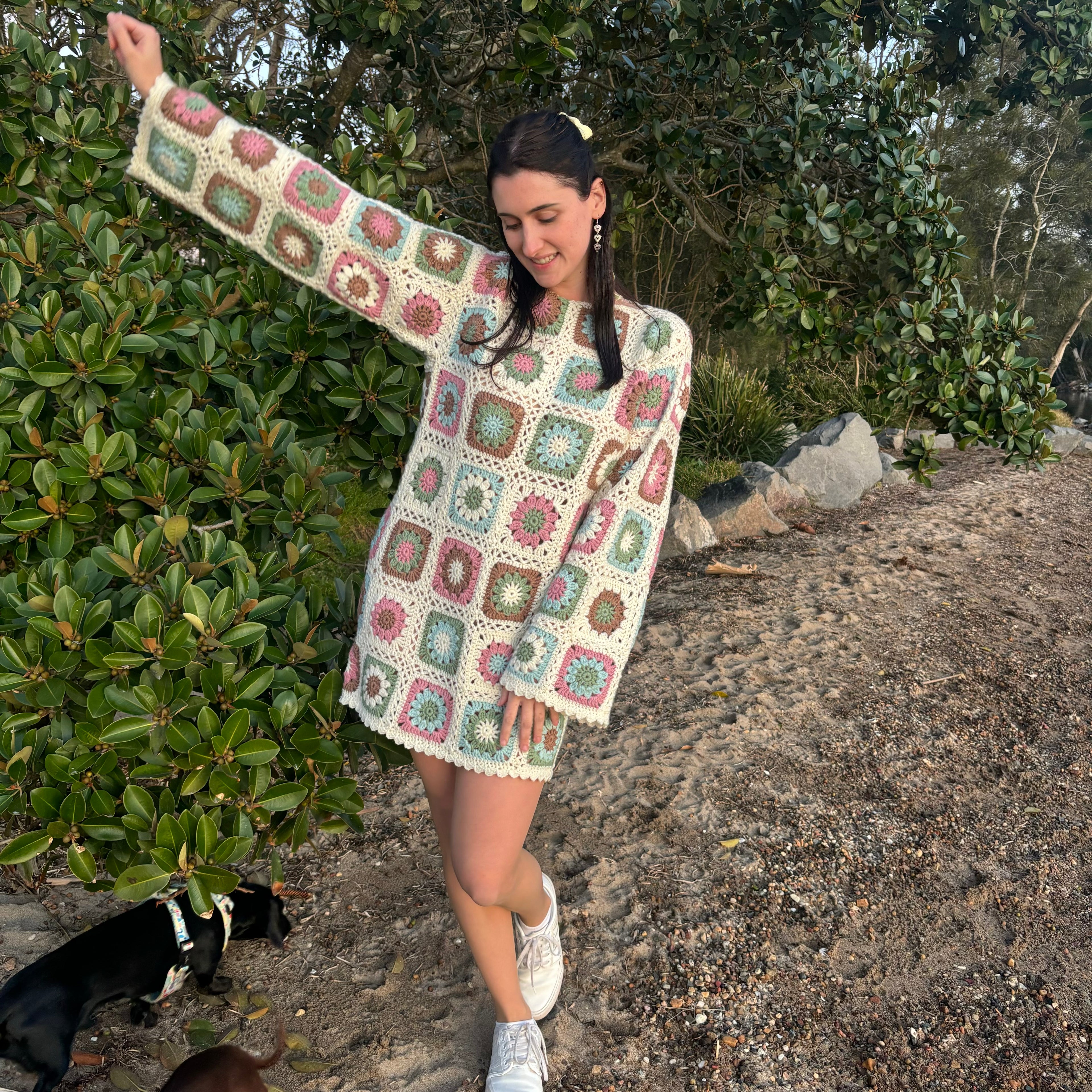 Crochet Pattern- Sunshine Granny Square Crochet Dress- Summer Winter Beach Cover-Up Dress