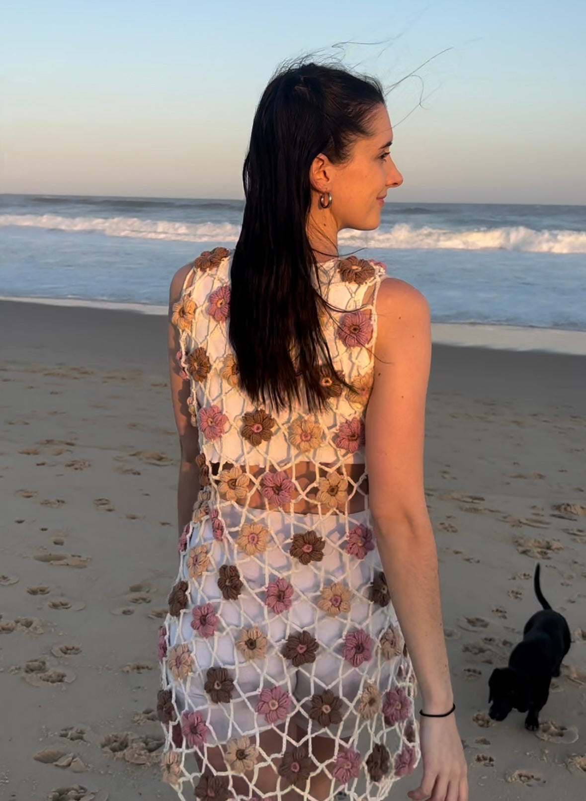 Crochet Pattern- Puff Flower Mesh Crochet Dress- Summer Beach Cover-Up Dress- Lace Demure Crochet Dress