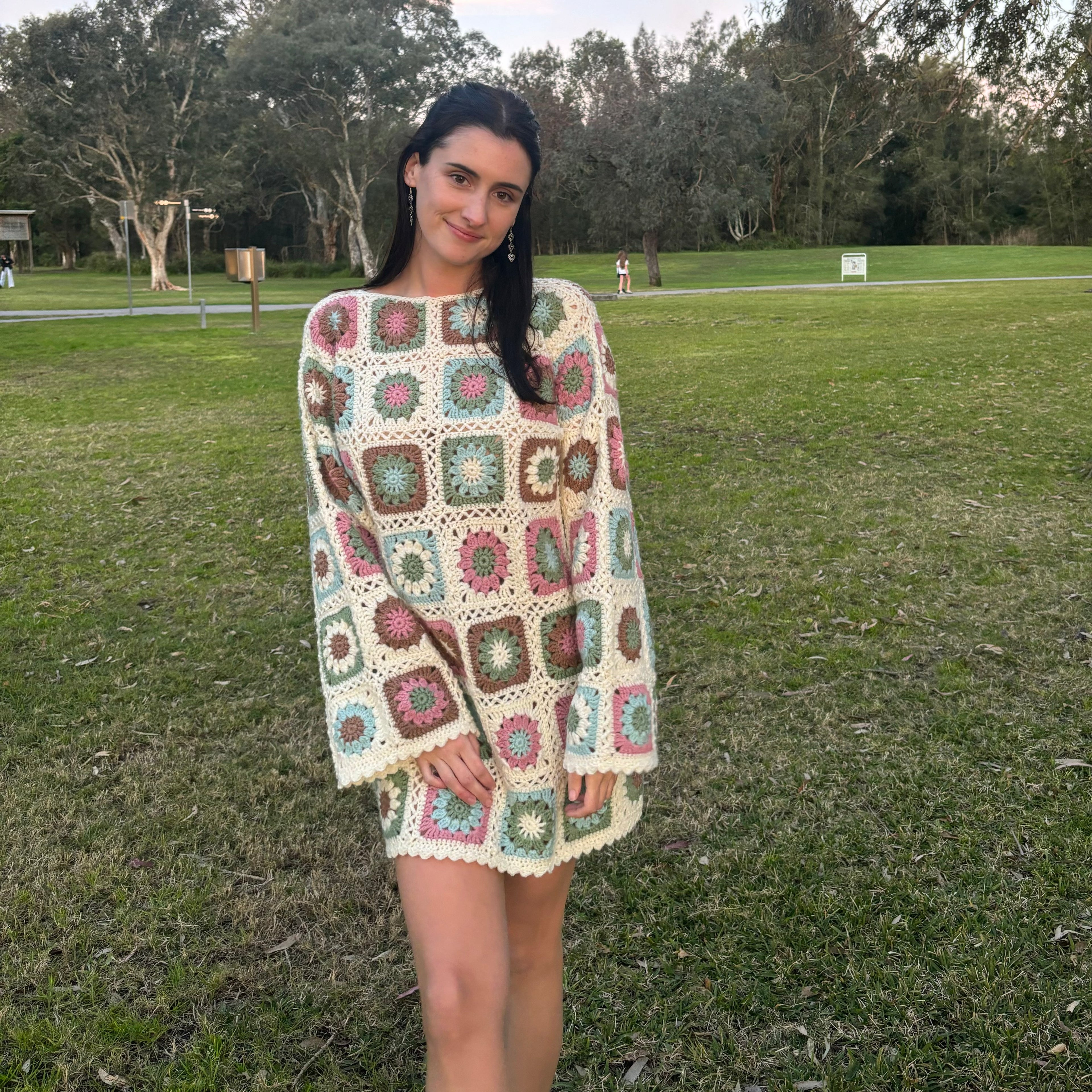 Crochet Pattern- Sunshine Granny Square Crochet Dress- Summer Winter Beach Cover-Up Dress