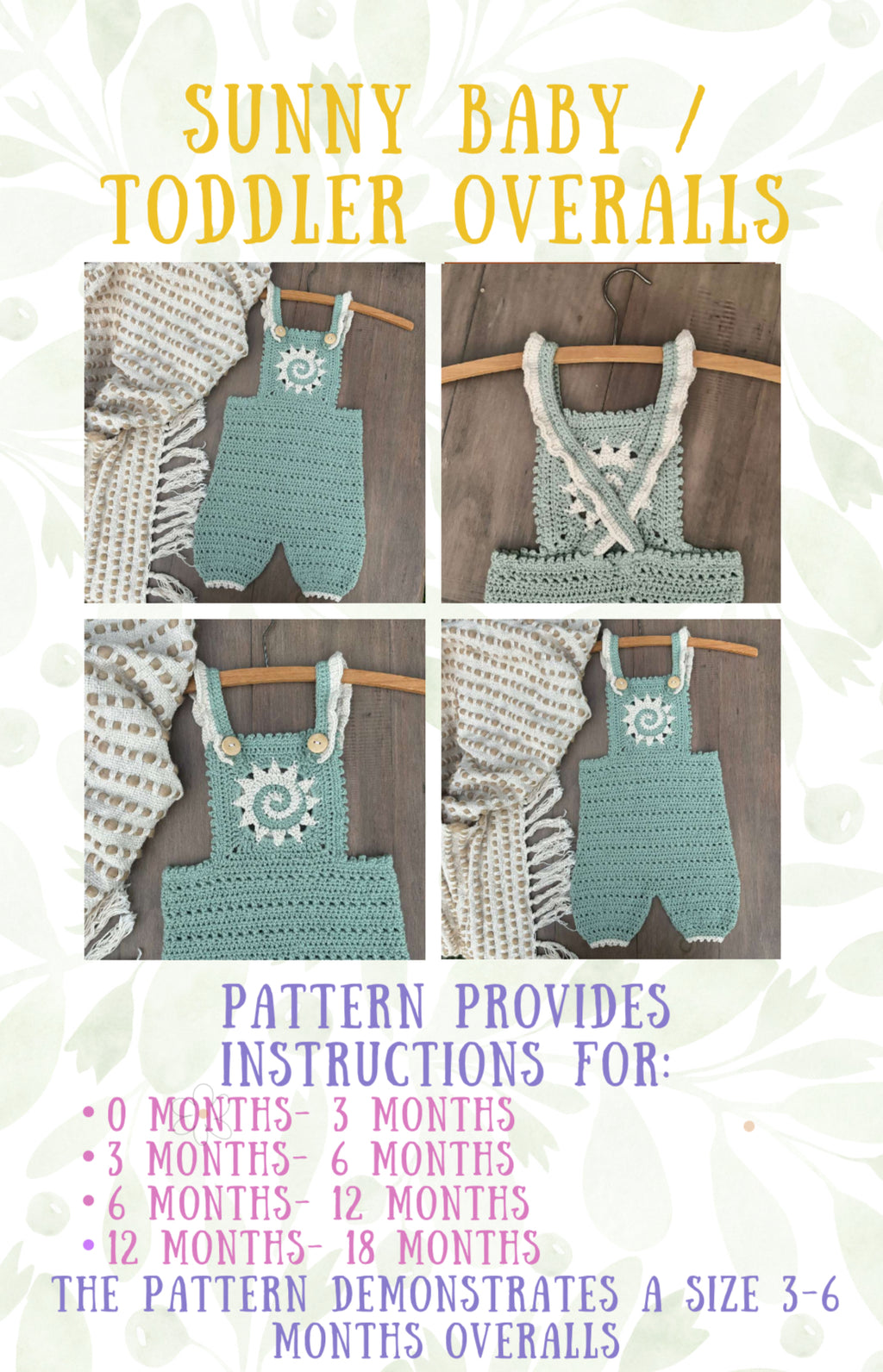 Crochet Pattern- Sunny Overalls for Baby and Toddler - Baby Toddler Summer Outfit Romper