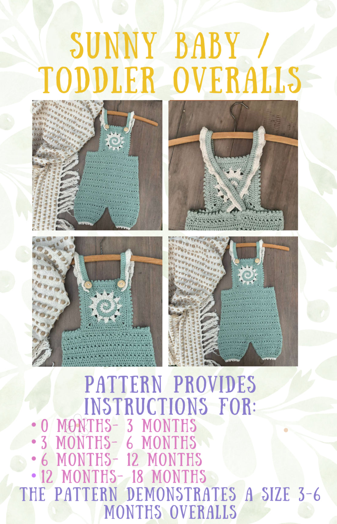 Crochet Pattern- Sunny Overalls for Baby and Toddler - Baby Toddler Summer Outfit Romper