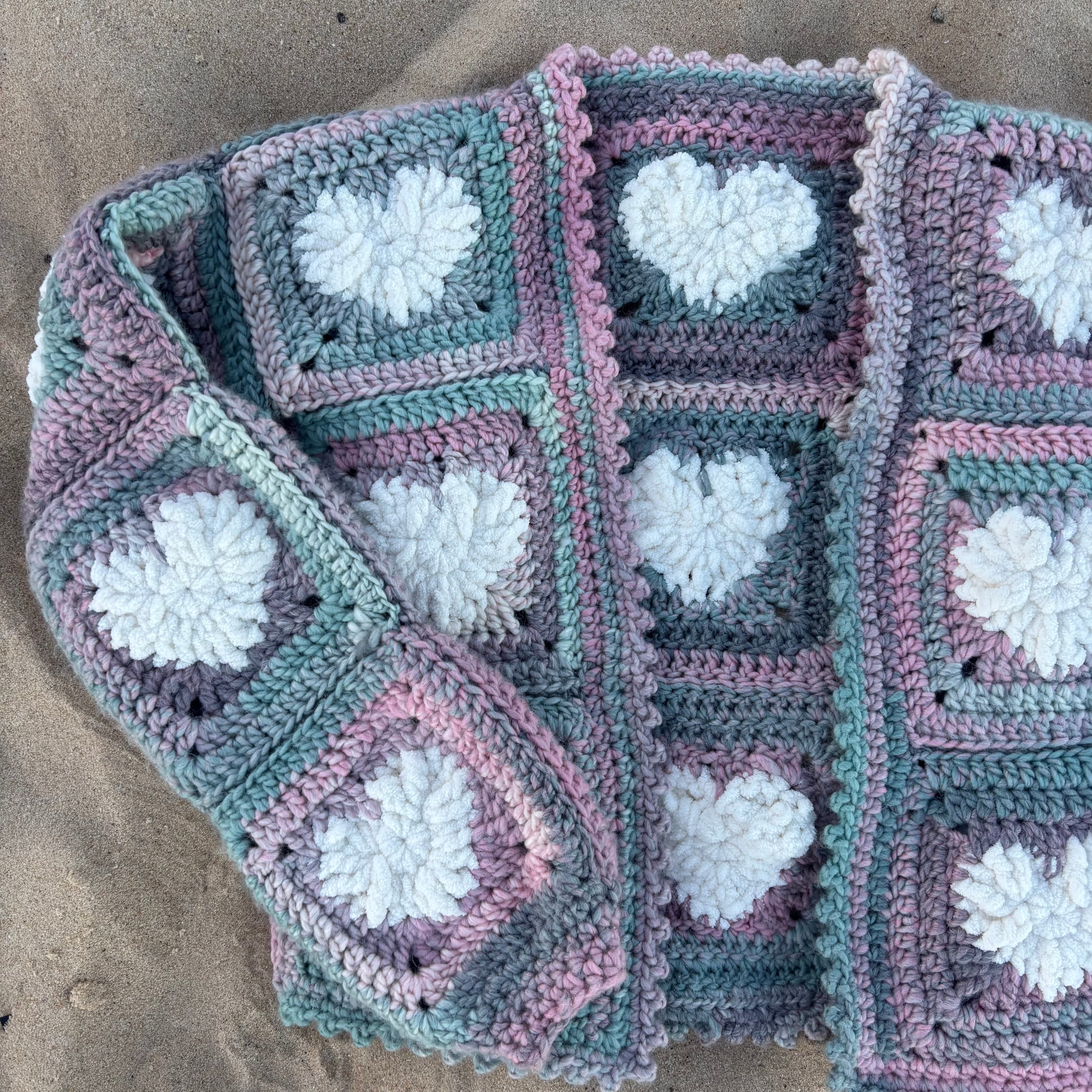 Crochet Pattern- Lover Heart Cardigan- Granny Square Crochet Sweater- Summer Winter Crochet Throw Over