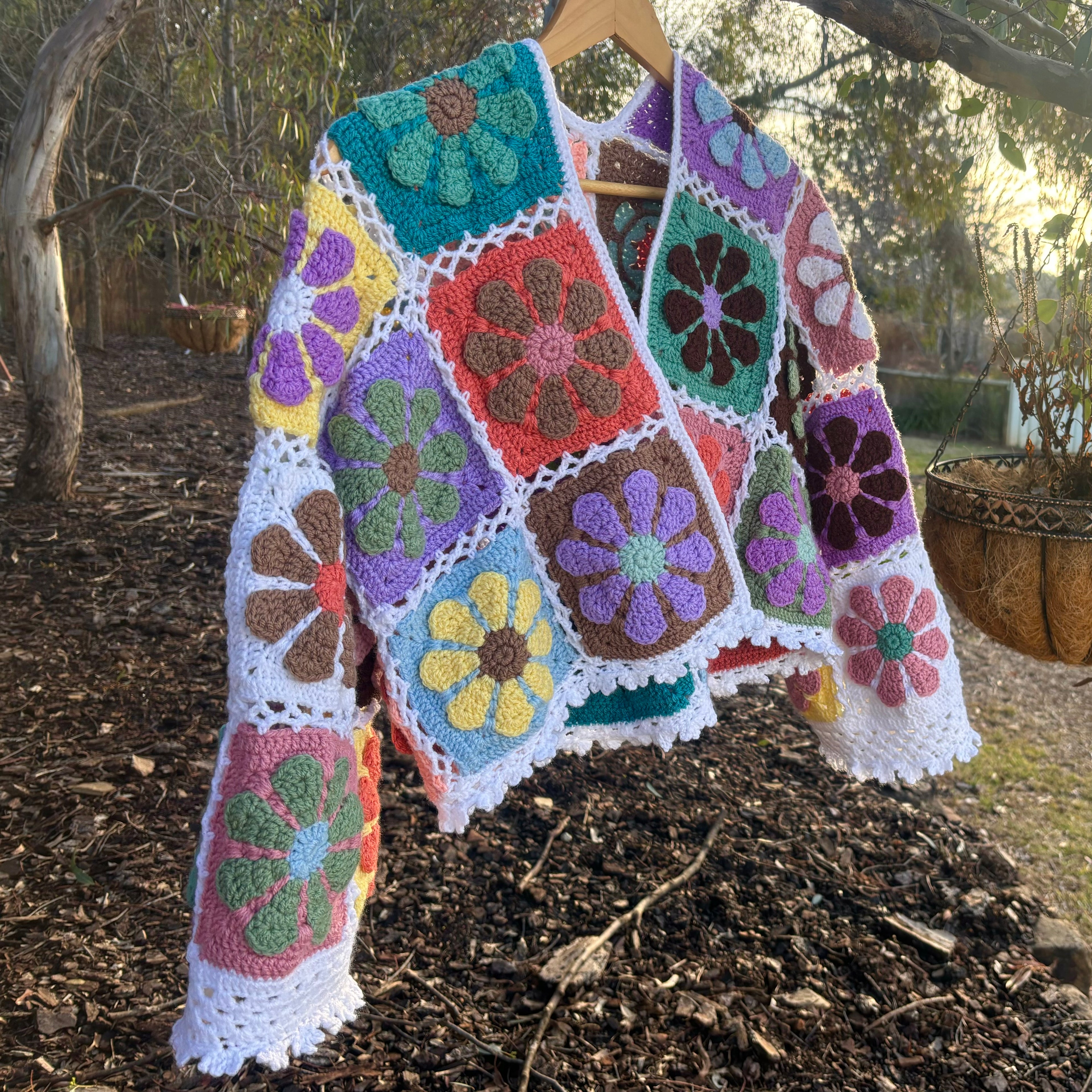 Crochet Pattern- Flower Power Cardigan- Granny Square Crochet Sweater- Summer Cool Crochet Throw Over