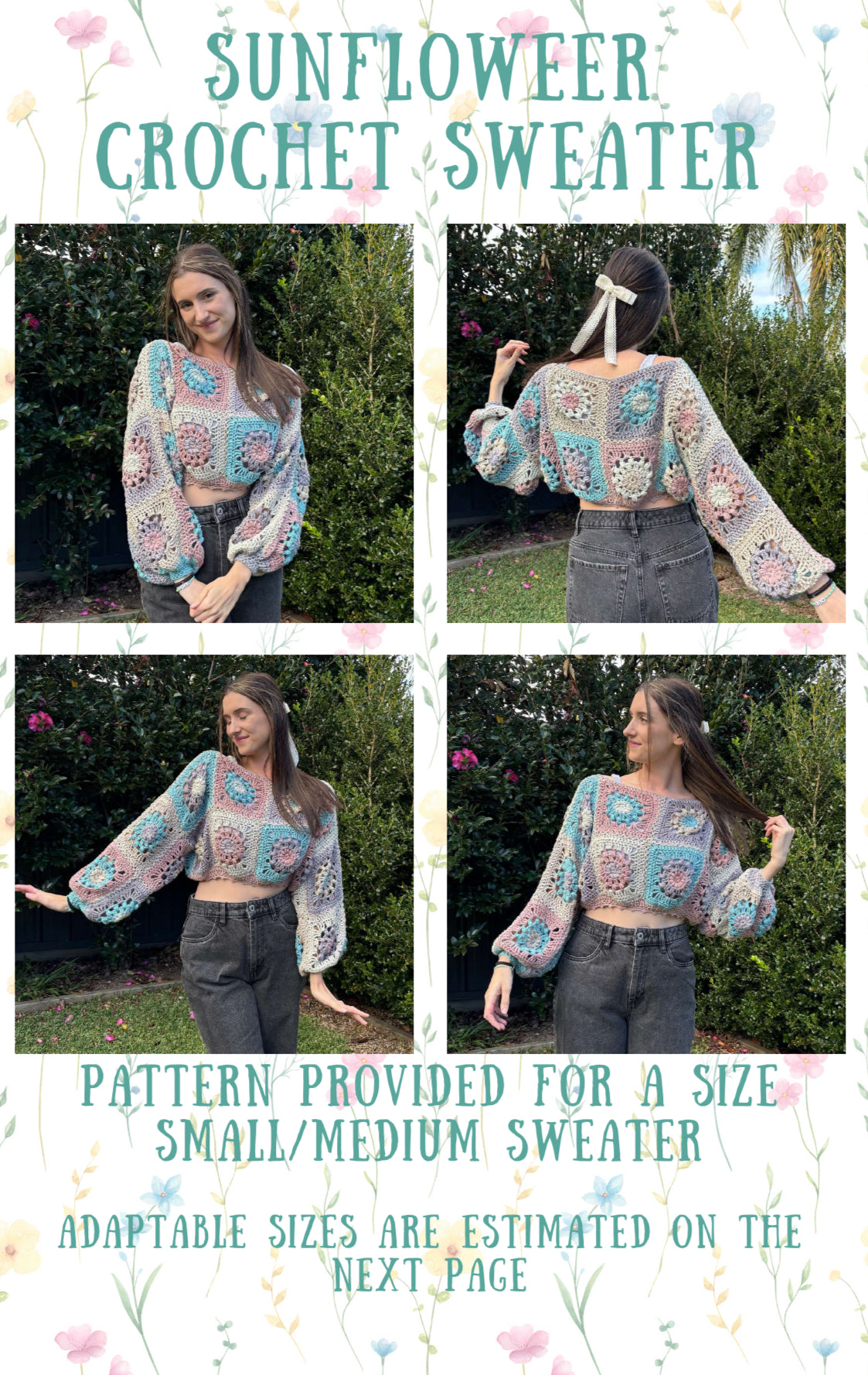 Crochet Pattern- Sunflower Crochet Sweater- Womens Girls Crochet Jumper Winter Summer