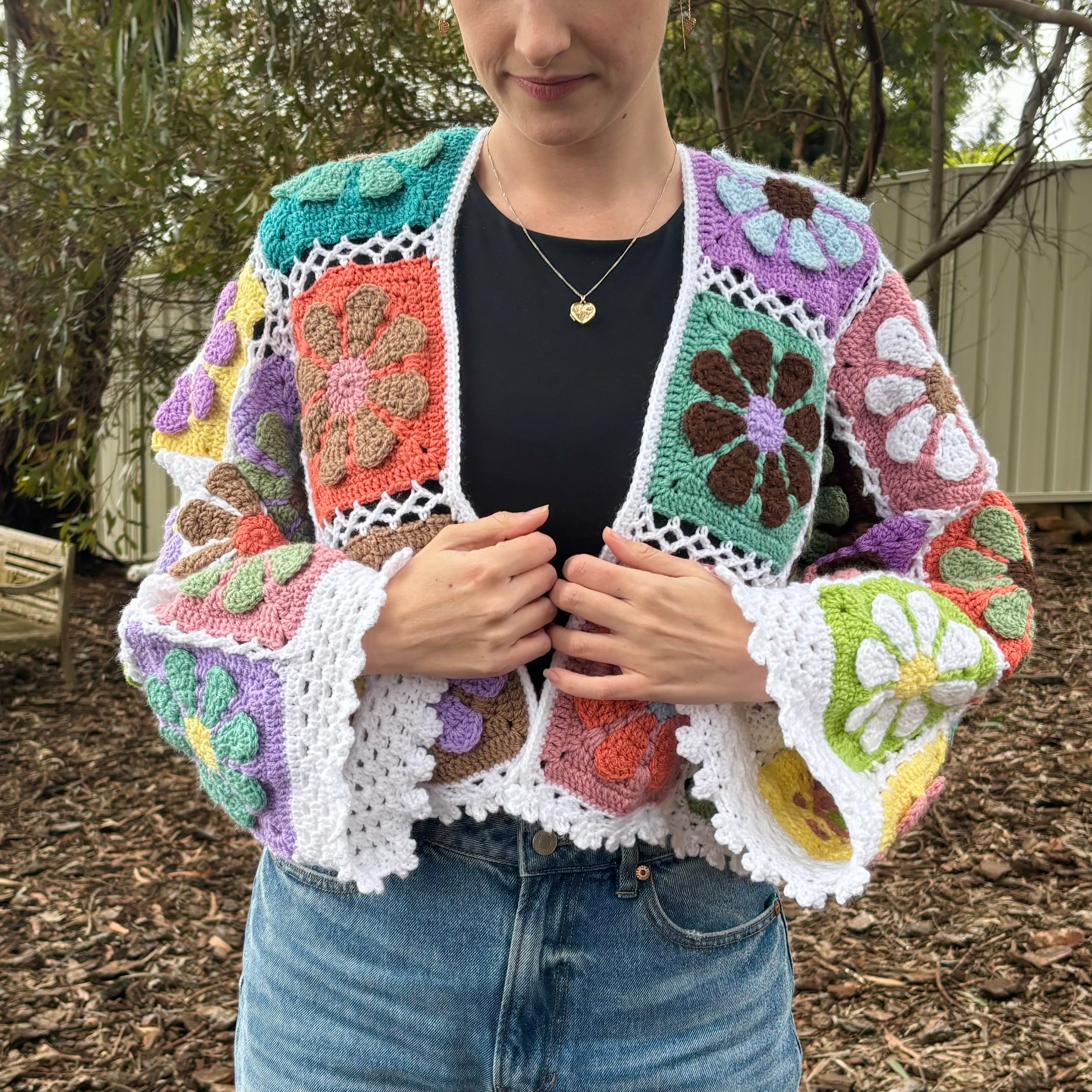 Crochet Pattern- Flower Power Cardigan- Granny Square Crochet Sweater- Summer Cool Crochet Throw Over