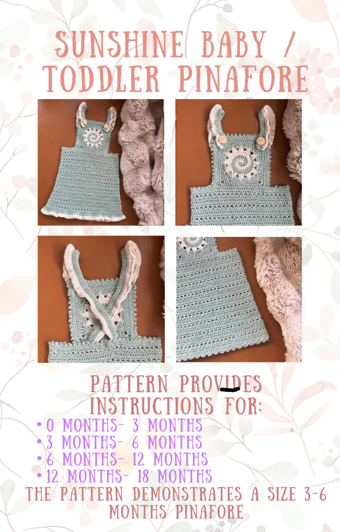 Crochet Pattern- Sunshine Pinafore Overalls for Baby and Toddler - Baby Toddler Summer Outfit Romper Dress