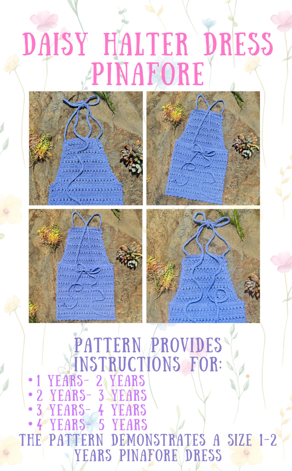Crochet Pattern- Daisy Halter Dress Pinafore for Toddler & Child