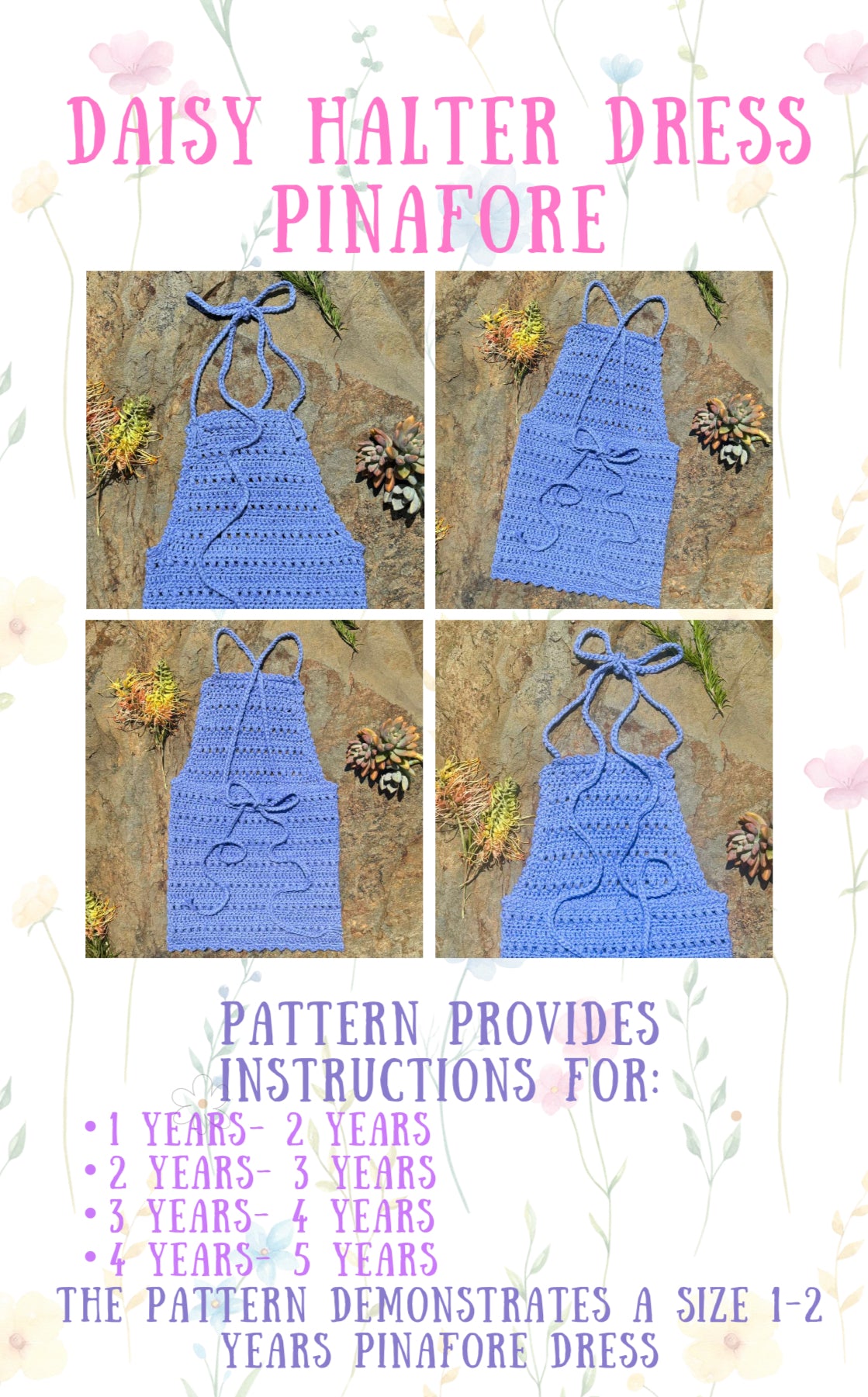 Crochet Pattern- Daisy Halter Dress Pinafore for Toddler & Child